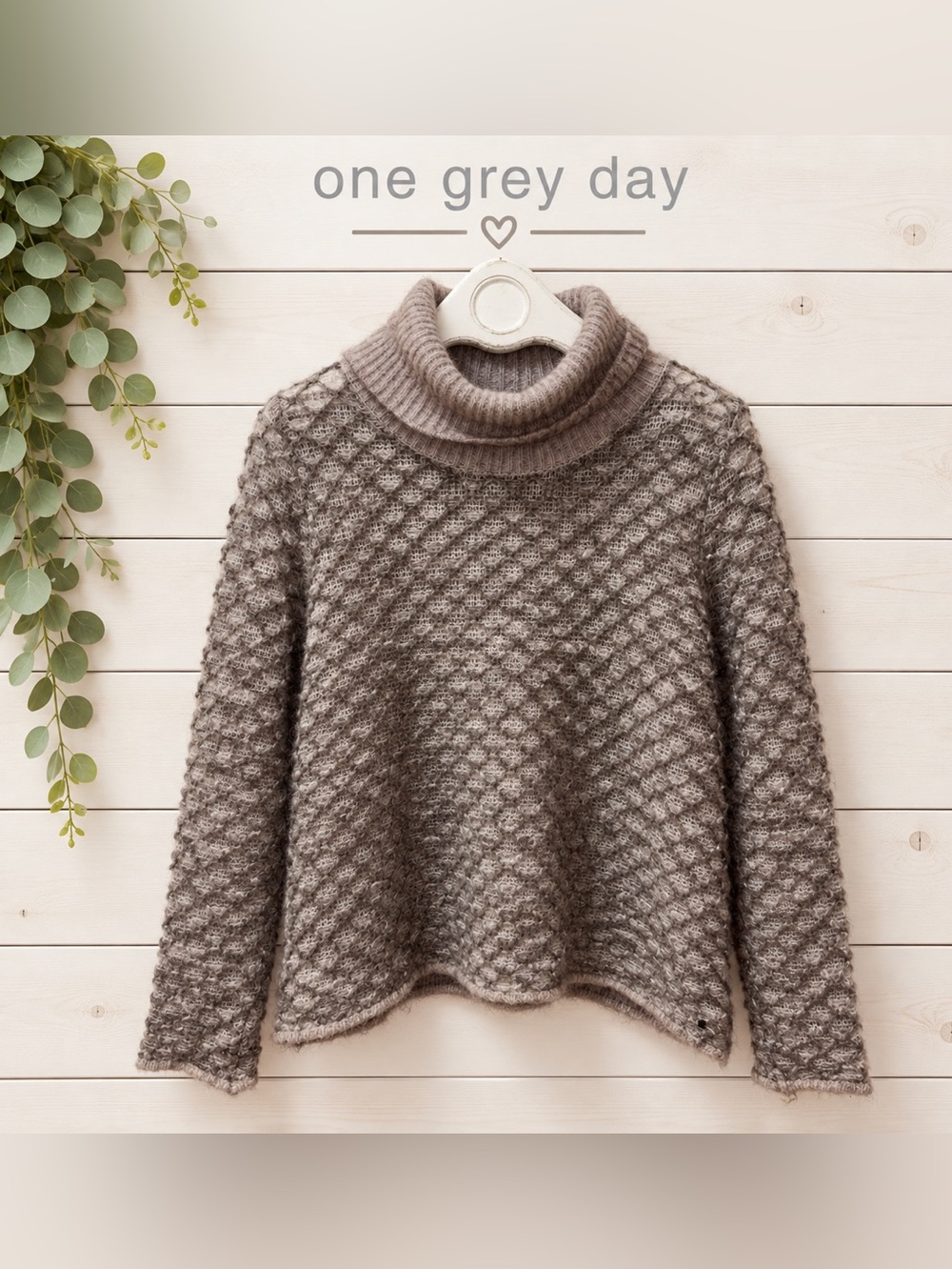 ONE GREY DAY Wool & Angora Open Knit Turtleneck Sweater size M